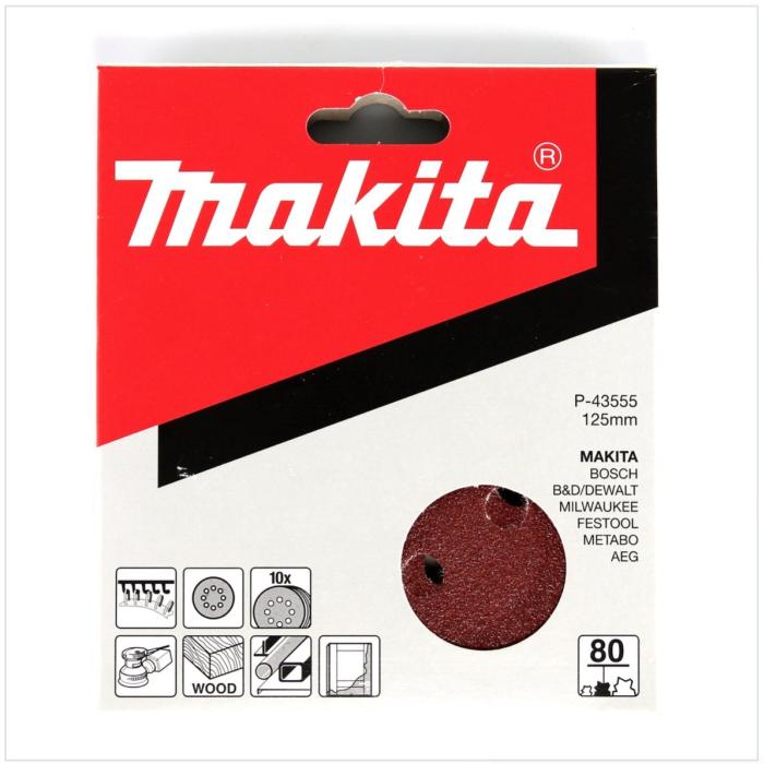 Makita P-43533 Abrasive Paper 125mm (Grit 40), For BO5010, BO5021, BO5030, BO5041, 10 discs