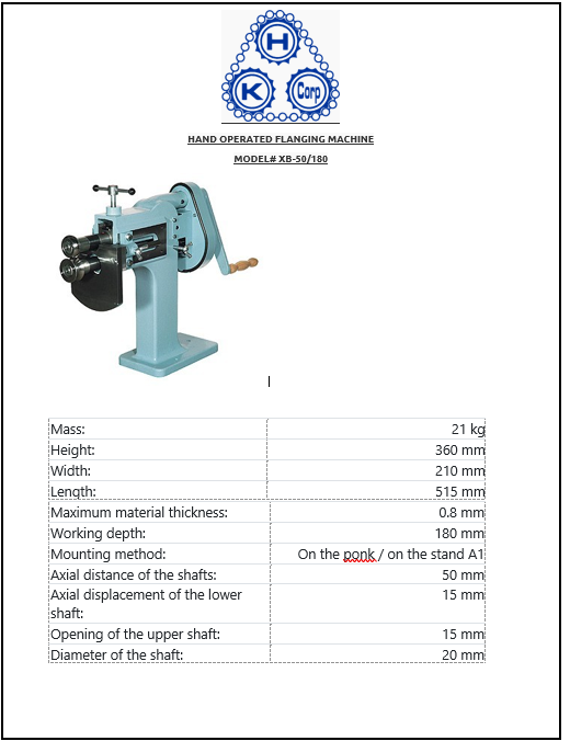 Semet Hand Operated Flanging Machine,Model# XB-50/180