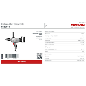 Crown Low Speed Drill, 13mm, 150w